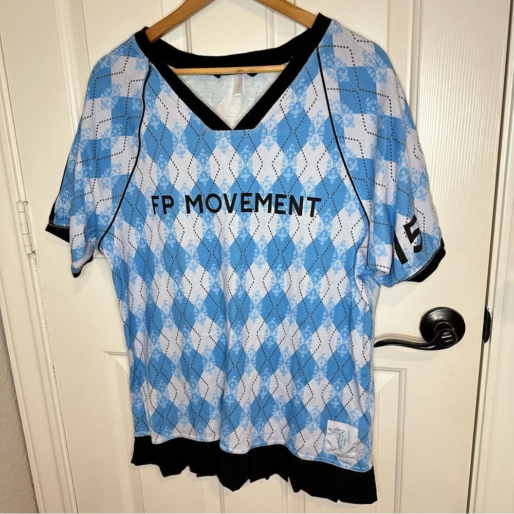 Free People FP Movement Argyle Light Blue Combo Baseline Printed Tee XS Cozycore - Picture 2 of 10